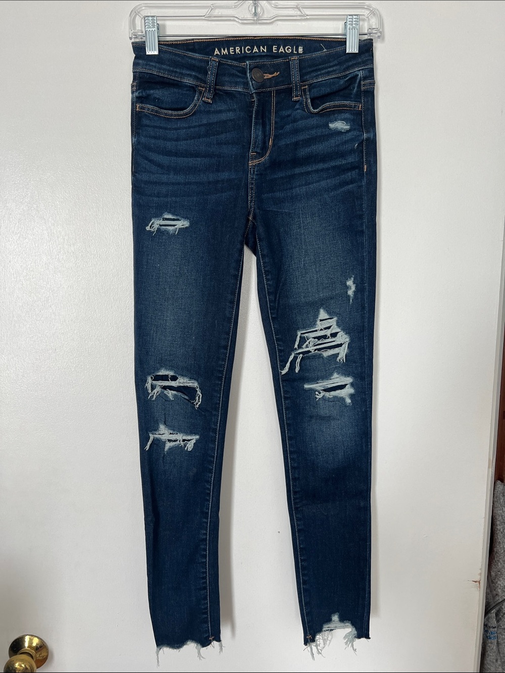 American Eagle Outfitters Dark Blue Distressed Skinny Jeans